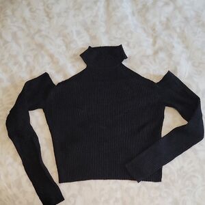 Black Cold Shoulder Ribbed Women's Sweater Size S